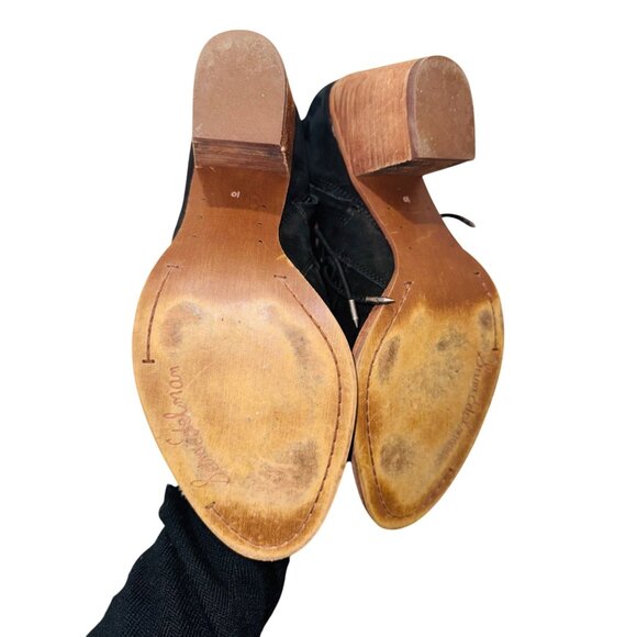 Sam Edelman Millard Lace-Up Boots Black Suede Block Heel Bootie 10 Boho Cottage - Picture 10 of 14